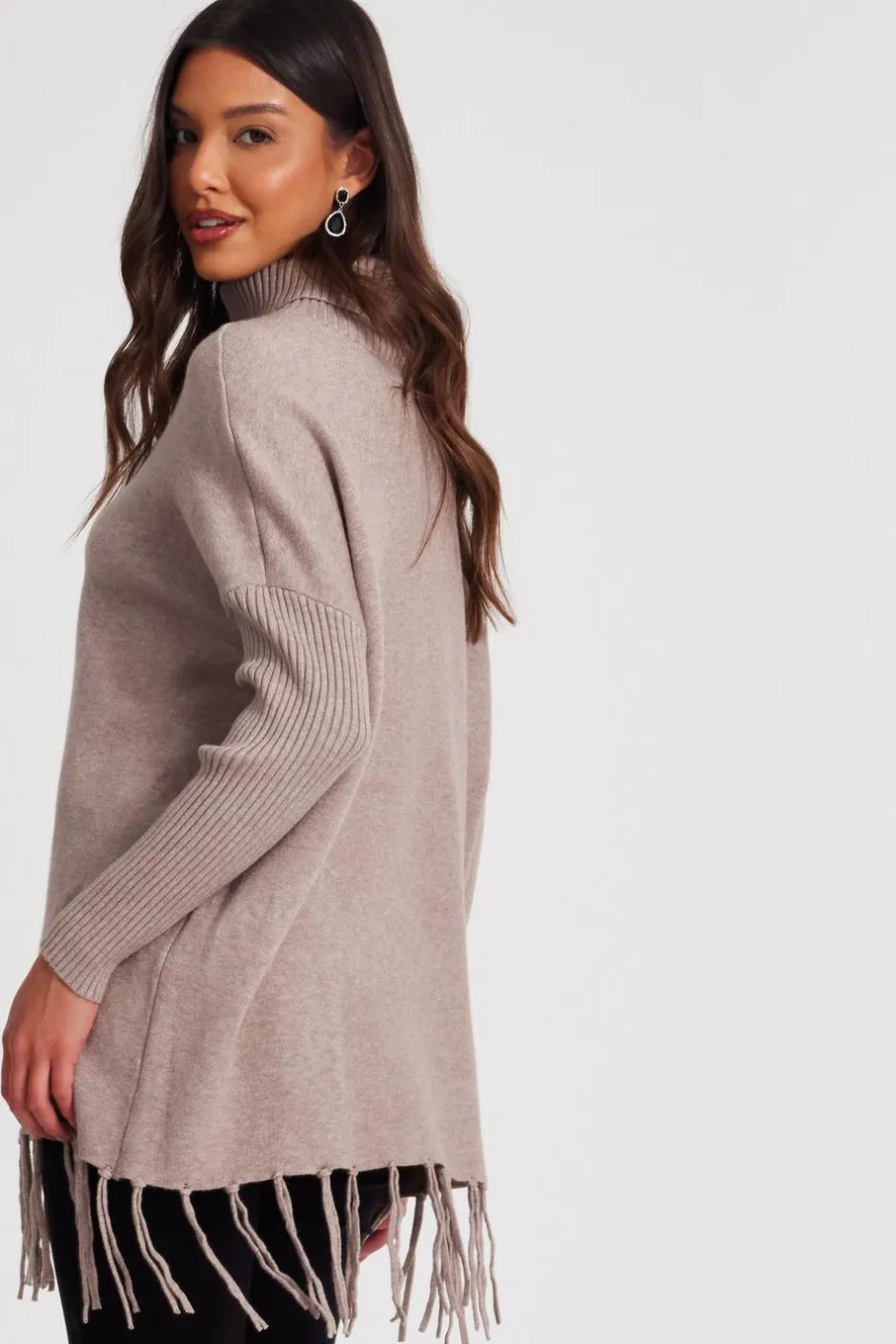 Quiz Knit Tassel Hem Jumper Mocha Clearance