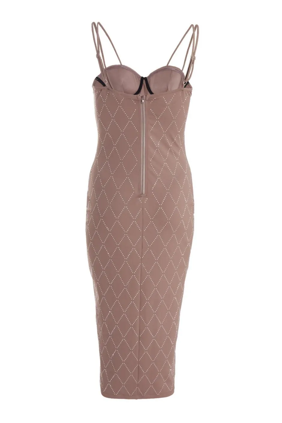Quiz Rhinestone Bodycon Midi Dress Mocha Hot