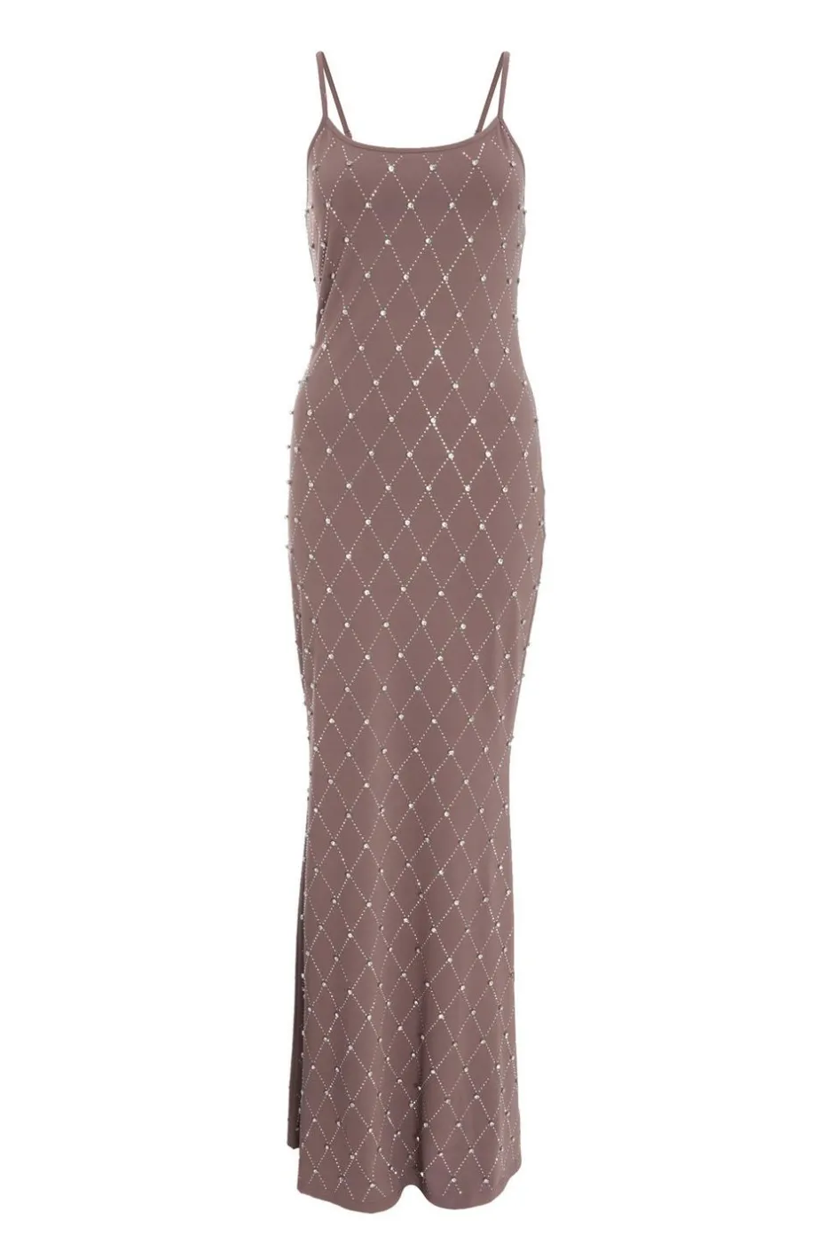 Quiz Rhinestone Square Neck Maxi Dress Mocha Hot