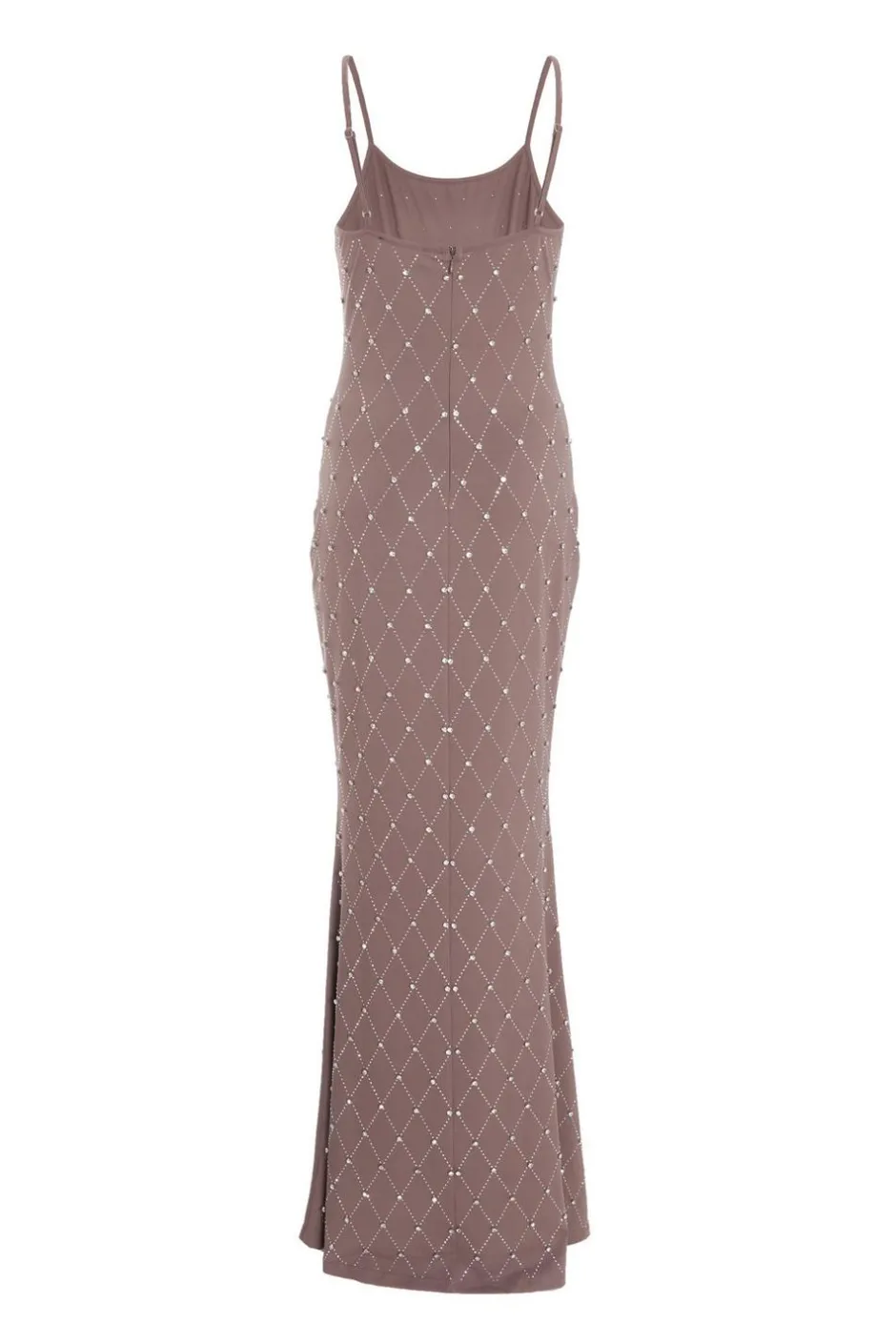 Quiz Rhinestone Square Neck Maxi Dress Mocha Hot