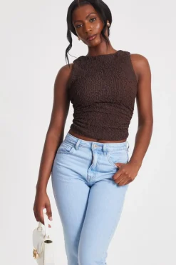 Quiz Textured Mesh Top Mocha Best