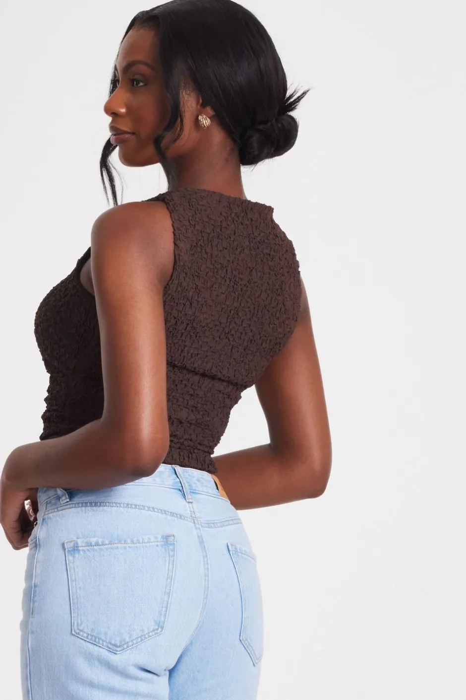 Quiz Textured Mesh Top Mocha Best
