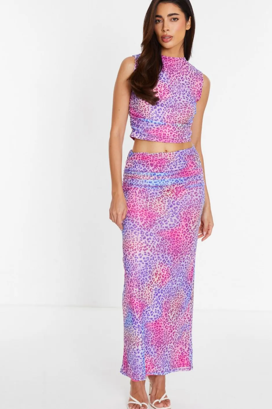 Quiz Multicolored Leopard Print Mesh Maxi Skirt Hot