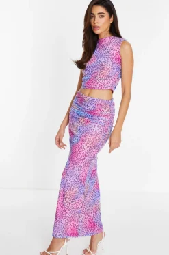 Quiz Multicolored Leopard Print Mesh Maxi Skirt Hot
