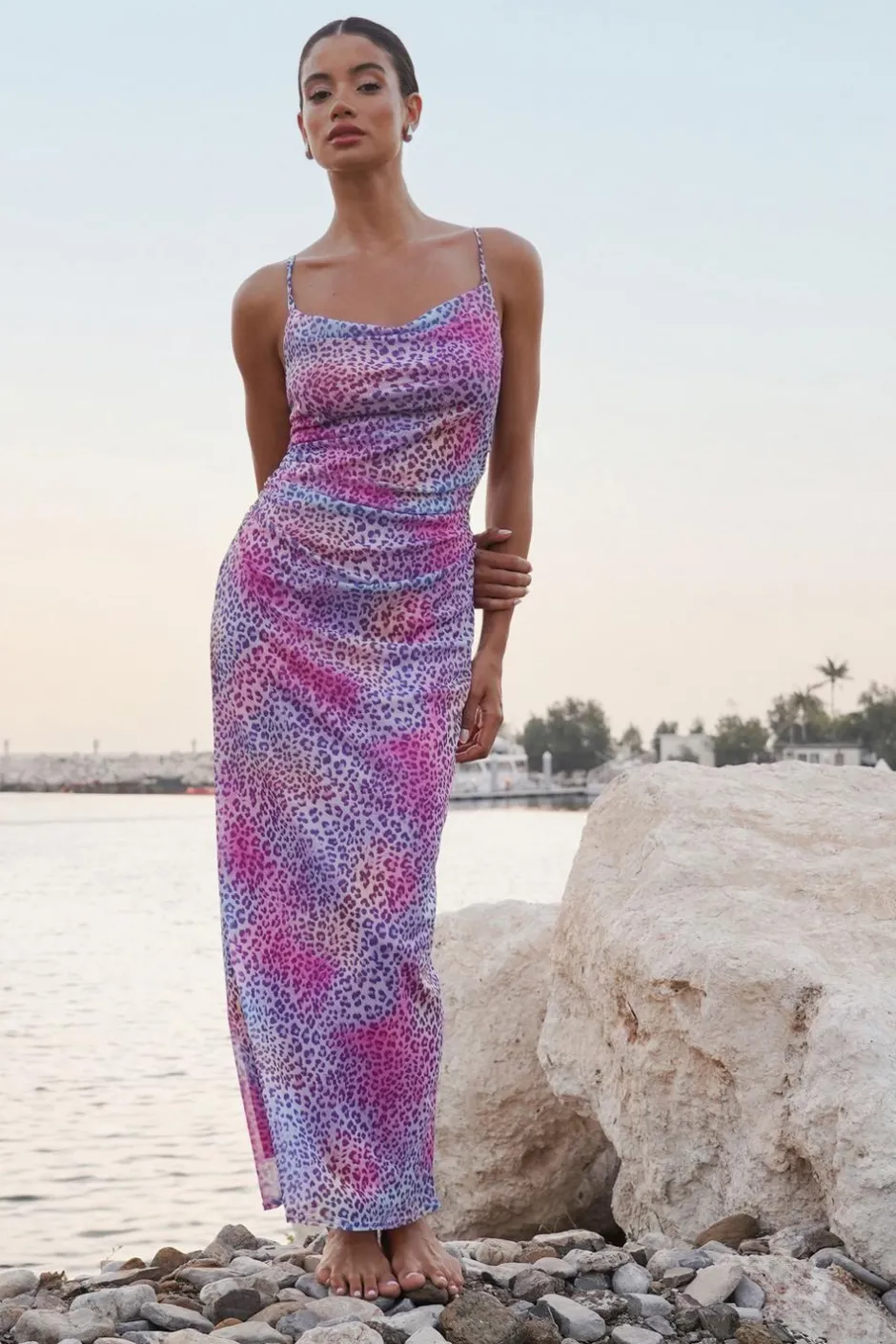 Quiz Multicoloured Animal Print Mesh Midaxi Dress Clearance