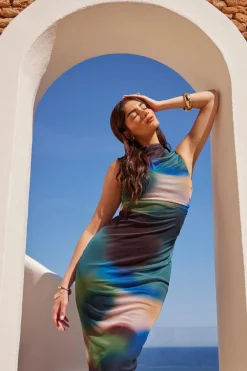 Quiz Multicoloured Brushstroke Print Sleeveless Midaxi Dress Best