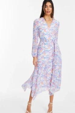Quiz Multicoloured Ditsy Print Chiffon Wrap Midi Dress Clearance