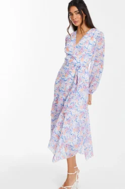 Quiz Multicoloured Ditsy Print Chiffon Wrap Midi Dress Clearance
