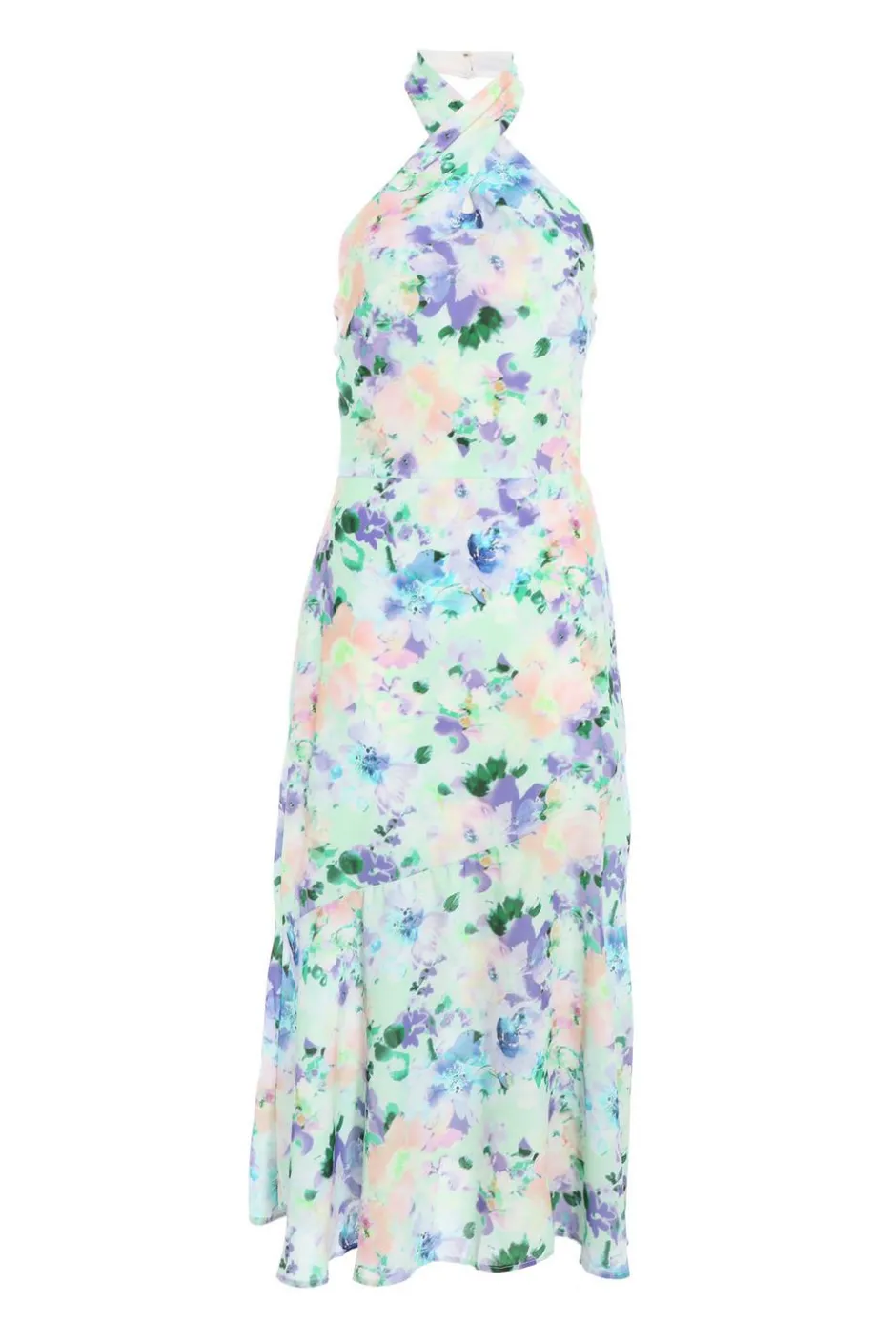 Quiz Multicoloured Floral Halter Neck Midi Dress Discount