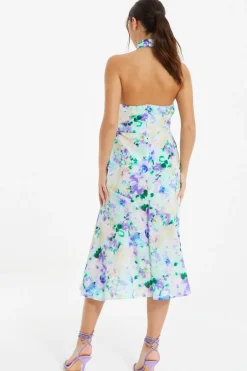 Quiz Multicoloured Floral Halter Neck Midi Dress Discount