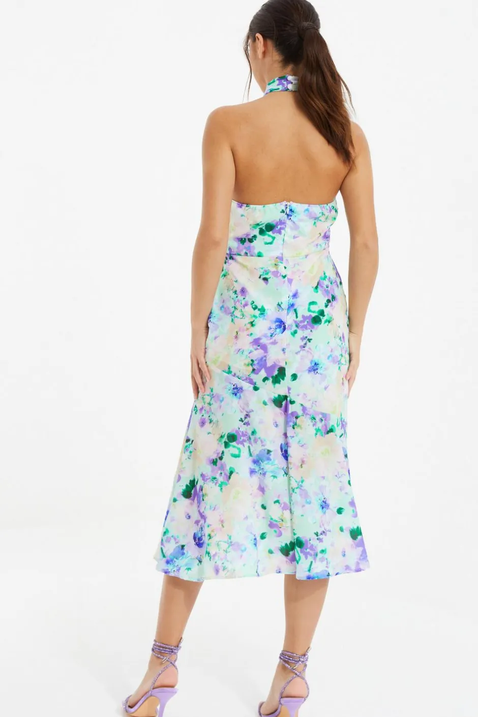 Quiz Multicoloured Floral Halter Neck Midi Dress Discount