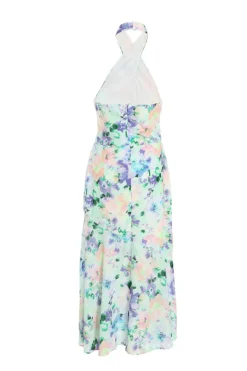 Quiz Multicoloured Floral Halter Neck Midi Dress Discount