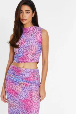 Quiz Multicoloured Leopard Print Mesh Top Clearance