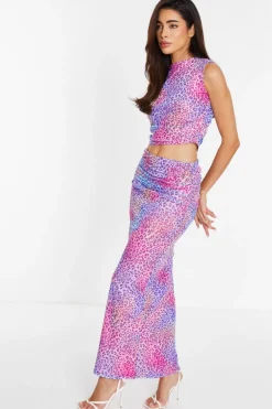 Quiz Multicoloured Leopard Print Mesh Top Clearance