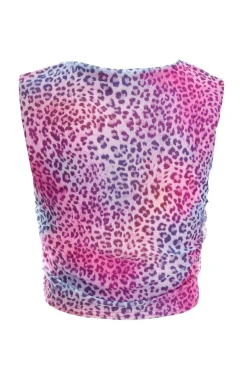 Quiz Multicoloured Leopard Print Mesh Top Clearance
