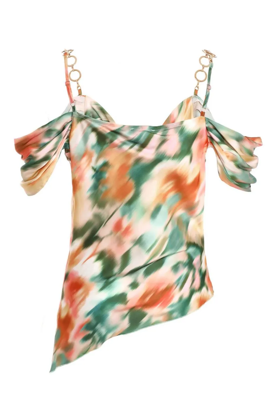Quiz Multicoloured Marble Print Satin Asymmetric Top Best