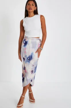 Quiz Multicoloured Marble Print Wrap Midi Skirt Clearance
