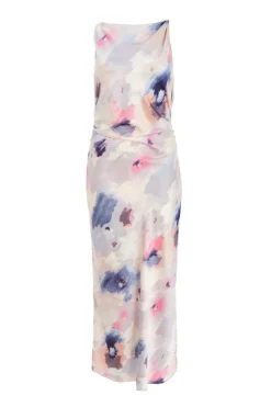 Quiz Multicoloured Marble Satin Twist Shoulder Midaxi Dress Discount