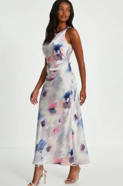 Quiz Multicoloured Marble Satin Twist Shoulder Midaxi Dress Discount