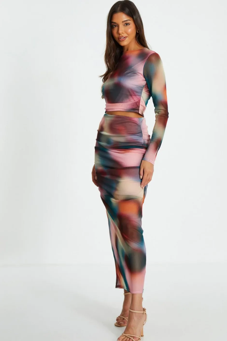 Quiz Multicoloured Ombre Mesh Crop top Discount