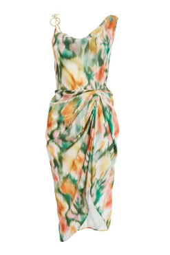 Quiz Multicoloured Satin Marble Print Ruched Midi Dress