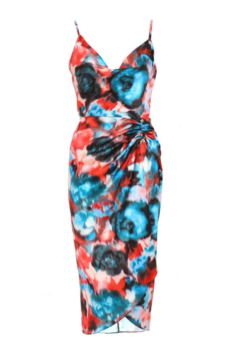 Quiz Multicoloured Satin Smudge Print Wrap Midi Dress Clearance