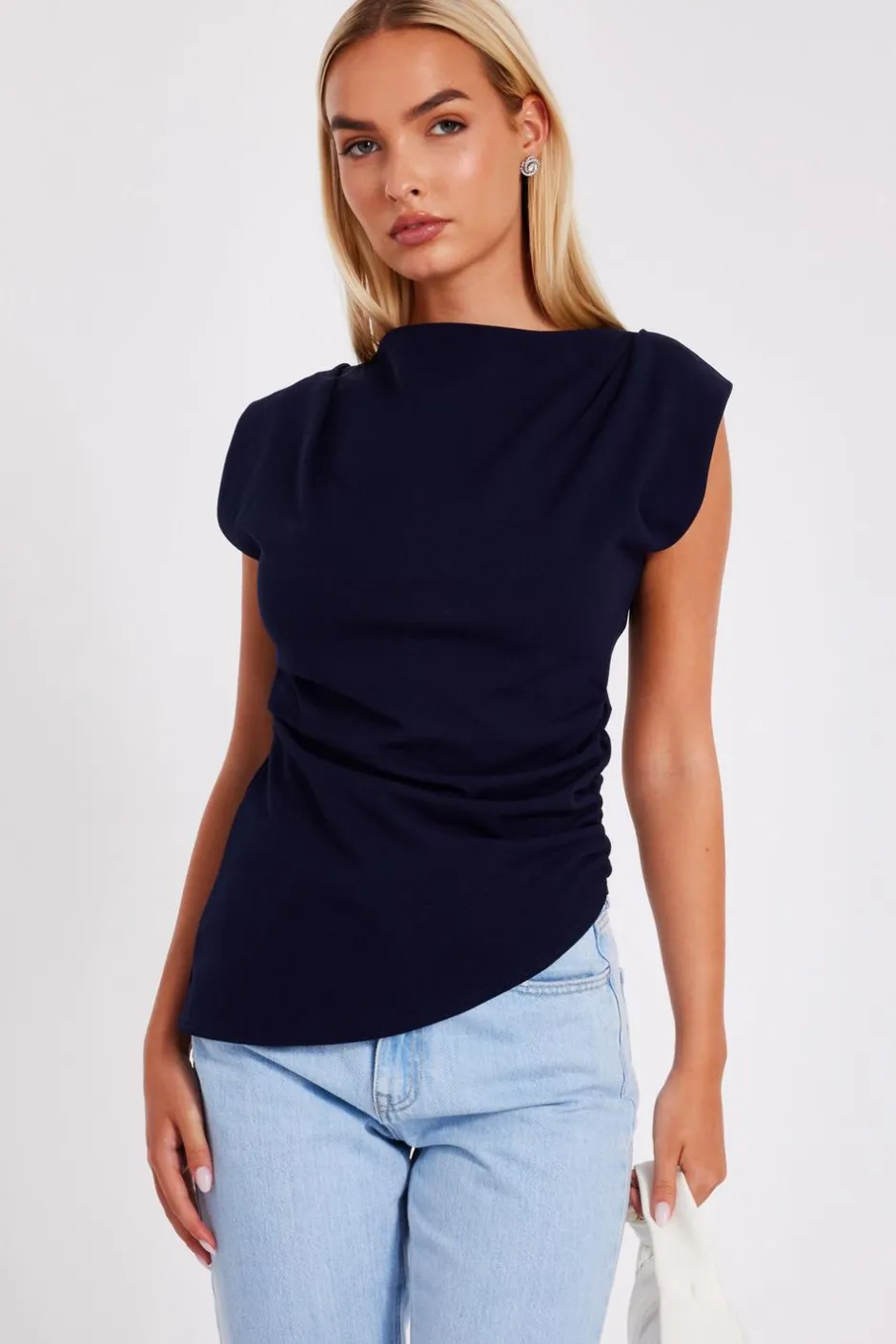 Quiz Asymmetric Boat Neck Top Navy Outlet