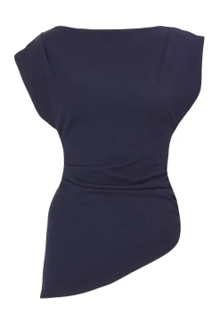 Quiz Asymmetric Boat Neck Top Navy Outlet