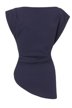 Quiz Asymmetric Boat Neck Top Navy Outlet