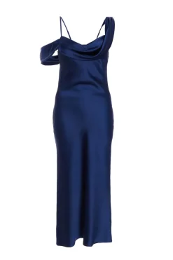 Quiz Asymmetric Cowl Midaxi Dress Navy Hot