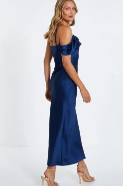 Quiz Asymmetric Cowl Midaxi Dress Navy Hot