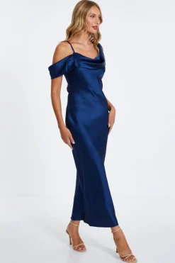 Quiz Asymmetric Cowl Midaxi Dress Navy Hot