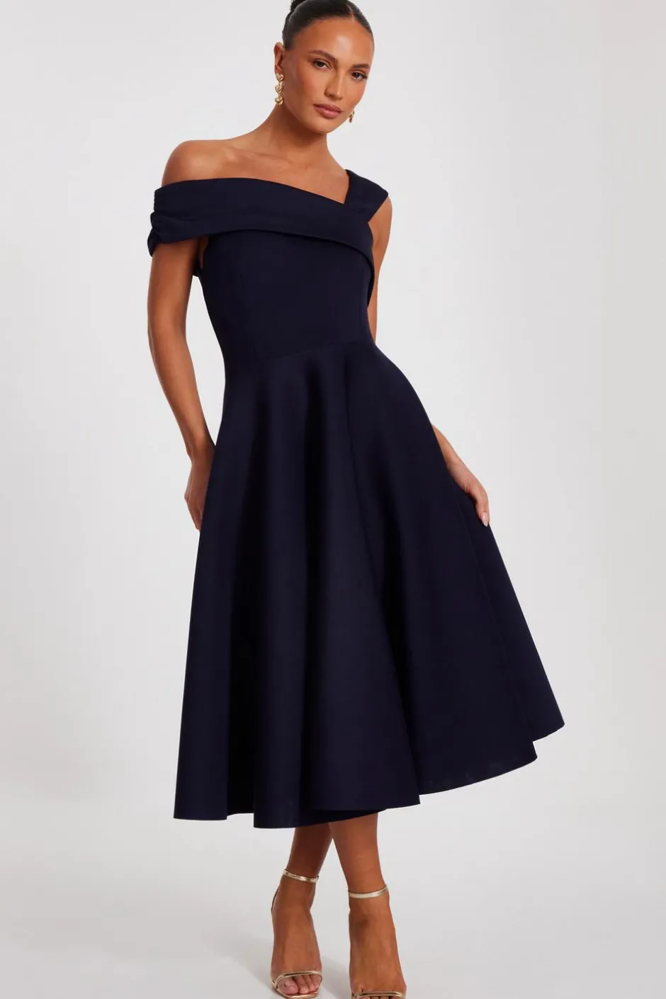 Quiz Asymmetric Skater Dress Navy Hot