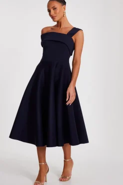 Quiz Asymmetric Skater Dress Navy Hot