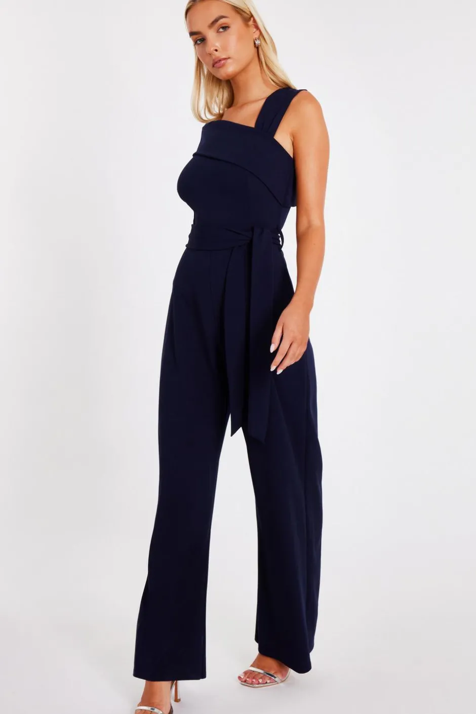 Quiz Navy Asymmetric Wide Leg Jumpsuit Outlet