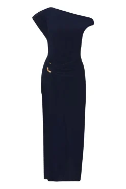 Quiz Navy Asymmetric Wrap Midaxi Dress