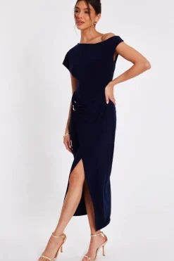 Quiz Navy Asymmetric Wrap Midaxi Dress
