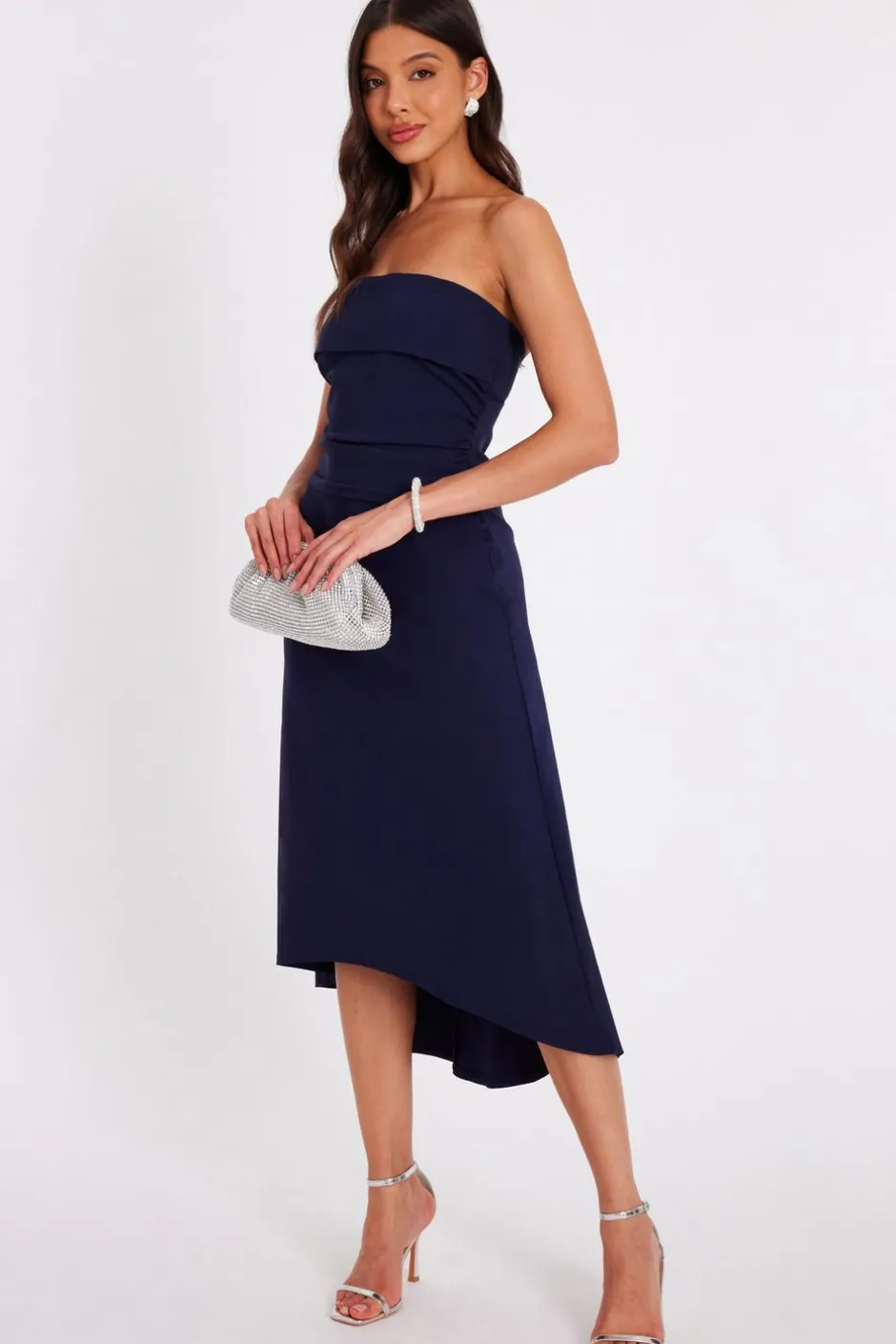 Quiz Bandeau Midi Dress Navy Hot