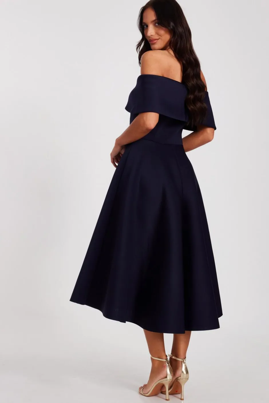 Quiz Navy Bardot Bow Skater Dress New