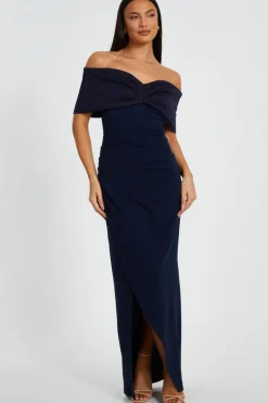 Quiz Bardot Front Wrap Maxi Dress Navy Online