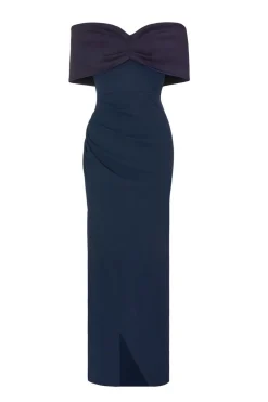 Quiz Bardot Front Wrap Maxi Dress Navy Online