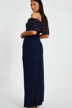 Quiz Bardot Front Wrap Maxi Dress Navy Online