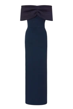 Quiz Bardot Front Wrap Maxi Dress Navy Online