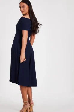 Quiz Bardot Midi Dress Navy Outlet