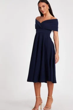 Quiz Bardot Midi Dress Navy Outlet