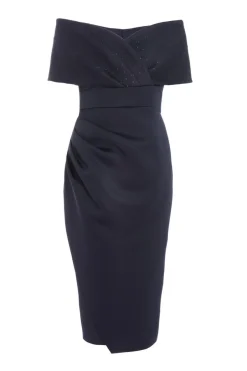 Quiz Navy Bardot Ruched Midi Dress Best