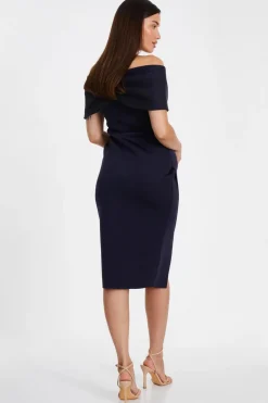 Quiz Navy Bardot Ruched Midi Dress Best
