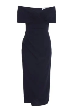 Quiz Navy Bardot Ruched Wrap Midi Dress Hot