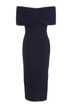 Quiz Navy Bardot Ruched Wrap Midi Dress Hot