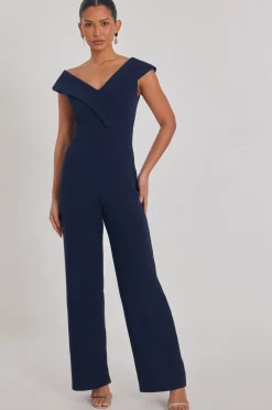 Quiz Navy Bardot Wide Leg Jumpsuit Sale